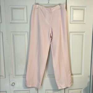 JONES WEAR Size 12 Silk Linen Lined Soft Pink Wide Leg Pants Office Resortwear